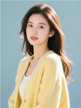 黄色针织外套美女写真摄影图片